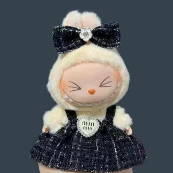 Labubu Designer Dress Bow Clothing Outfit Black Clothes Accessories Monsters - Picture 1 of 5